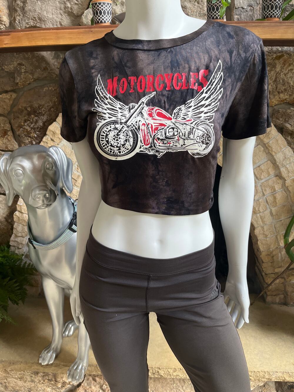 NEW Windsor Motorcycles Crop Tie Back Tie Dye Short Sleeve Shirt Women's Size XS